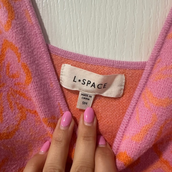 l*space Pink Knit Midi Dress with Orange Floral Jacquard - Picture 3 of 3